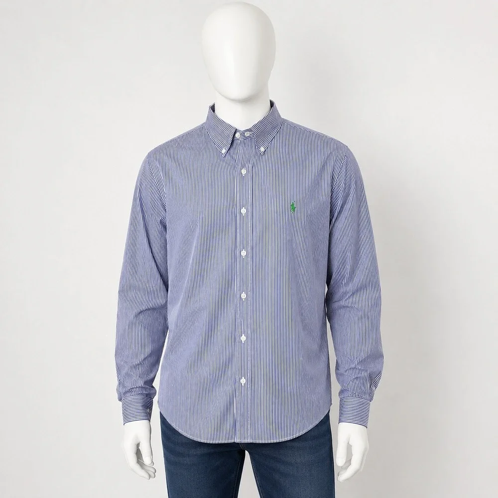 Polo Ralph Lauren Mens Striped Button Down Shirt Blue White Cotton Poplin XL